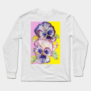 Purple Pansy Flower Watercolor Pattern Long Sleeve T-Shirt